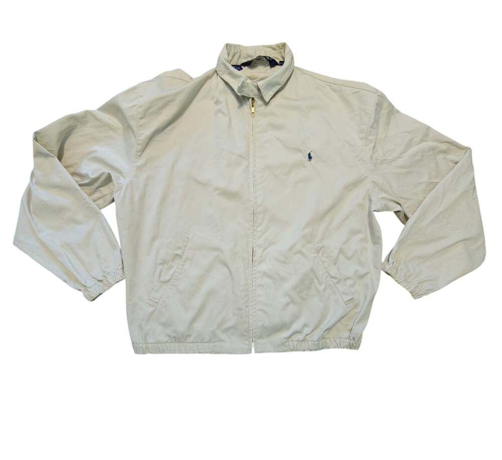 Vintage Polo Ralph Lauren Size L Harrington Jacket Beige Cotton Bomber Men's